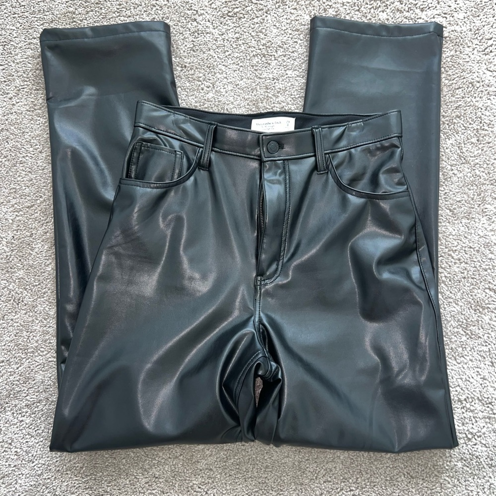 90s Straight Ultra High Rise Leather Pants A&F